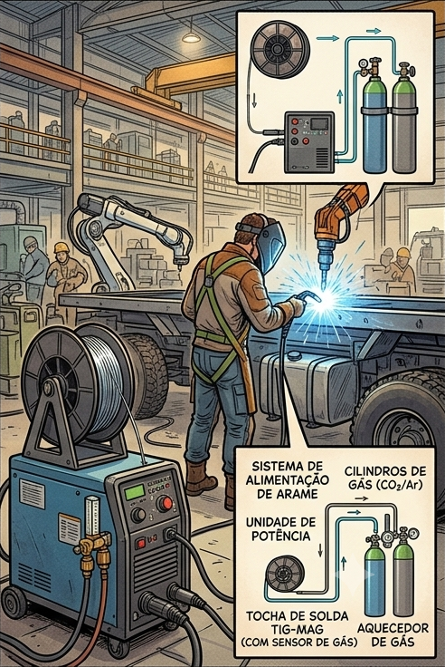 MAG: serviço pesado, ideal para aço carbono e estruturas